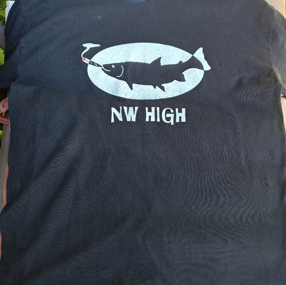 Black "NW High" T-shirt with fish graphic, long sleeve, Size M (unisex) - Picture 4 of 7